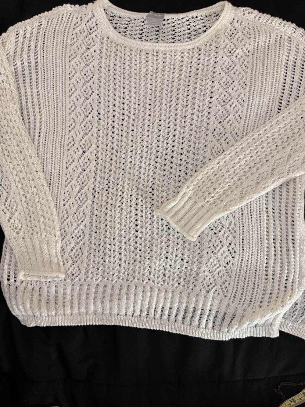 Chico's Cream Open-Knit Scoop Neck Sweater